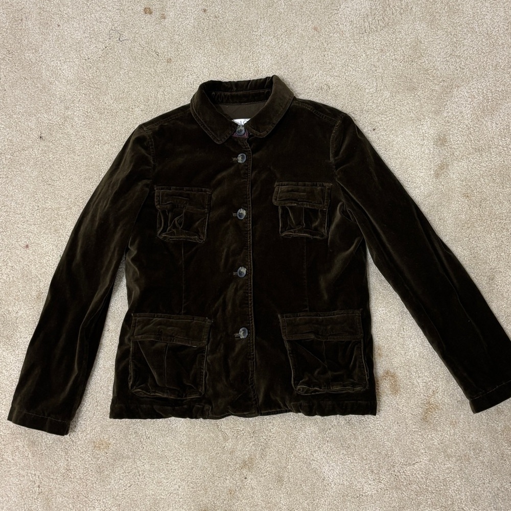 LOFT Dark Brown VELVET Jacket Blazer size Petite Large. Office. Academia. Casua.